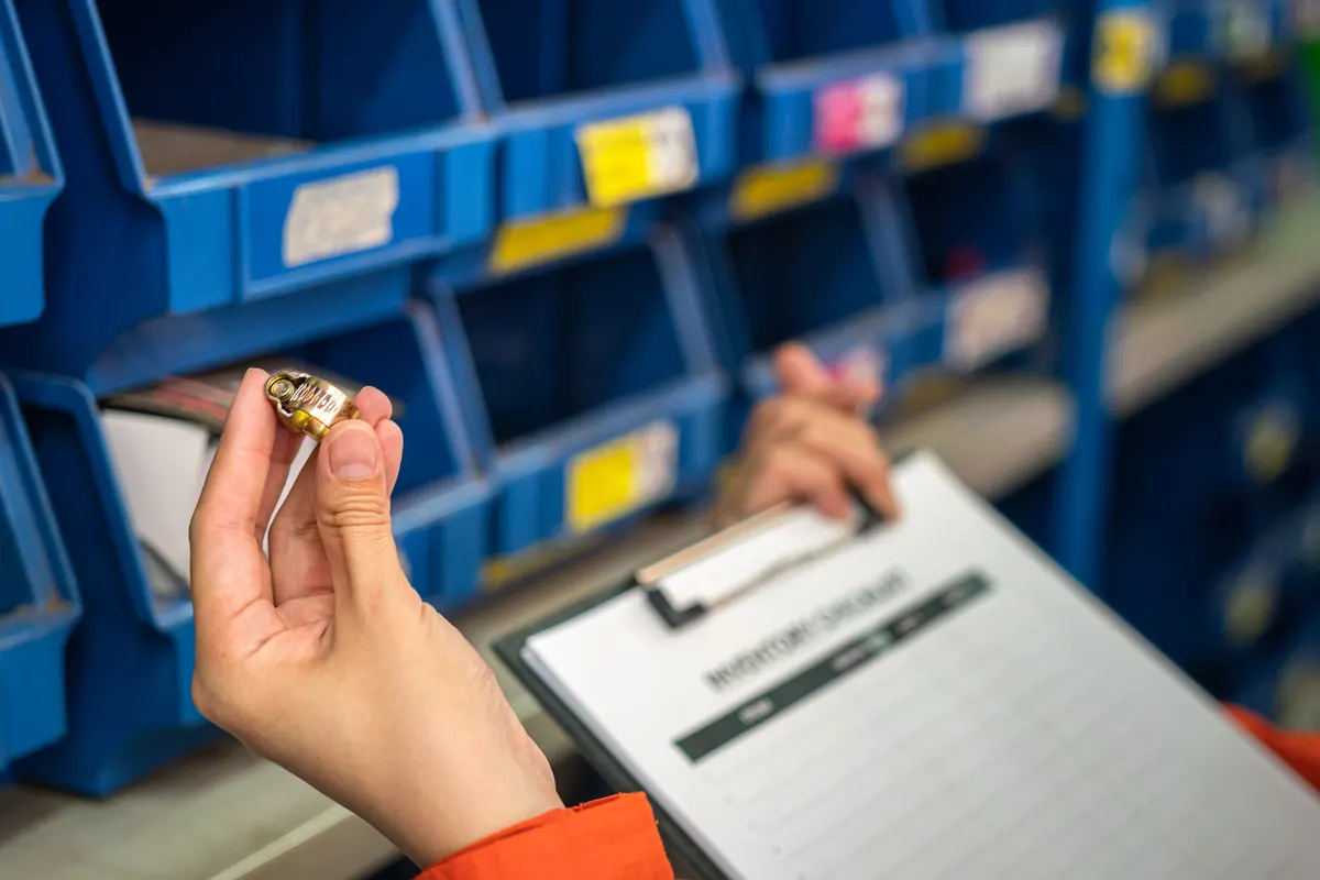 Industrial supply marketing agency: performing equipment inventory checklist - Industrial working action.