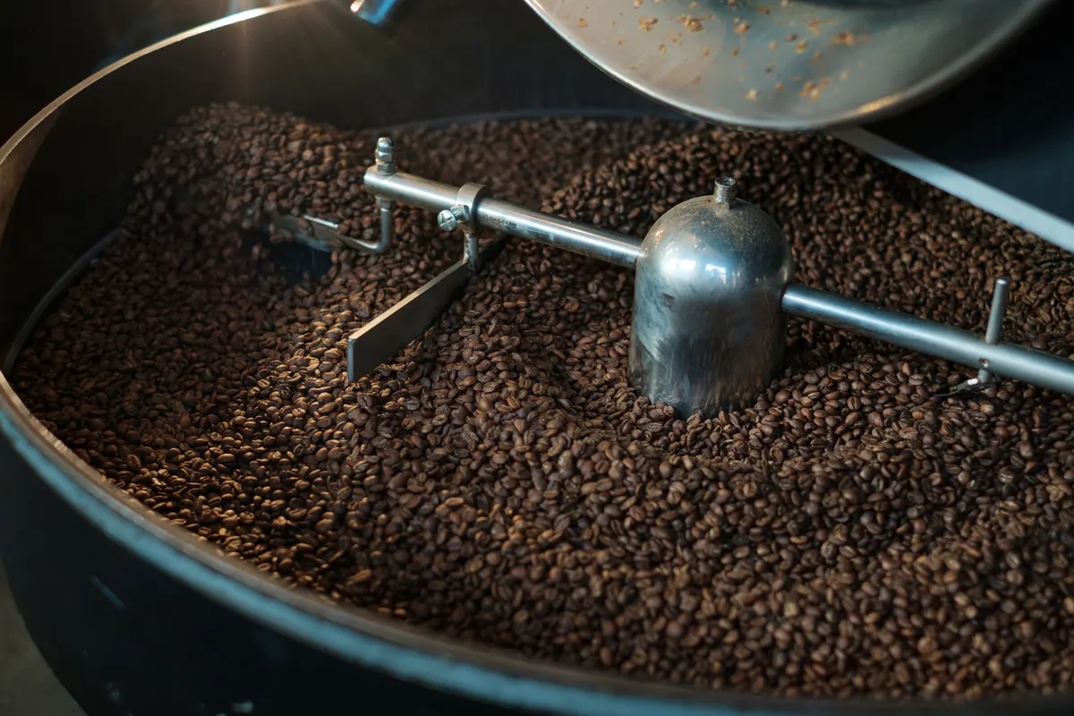 Coffee roasters marketing agency: freshly roasted coffee beans cooling from roaster.