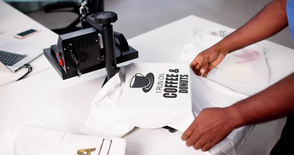 Custom apparel marketing agency: african-American Man Screen Prints Custom Logo T-shirt.
